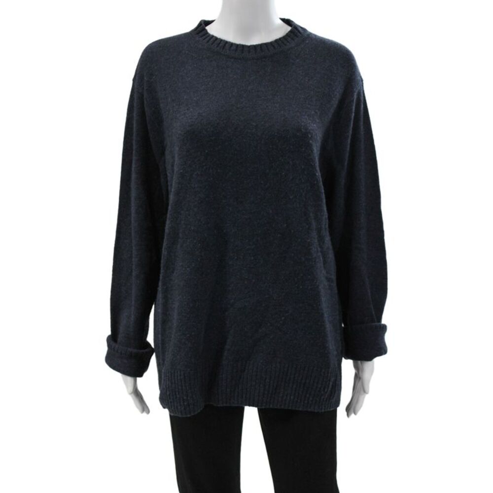 J Crew Unisex Pullover Sweater Dark Blue Merino Wool Crew Neck Size L